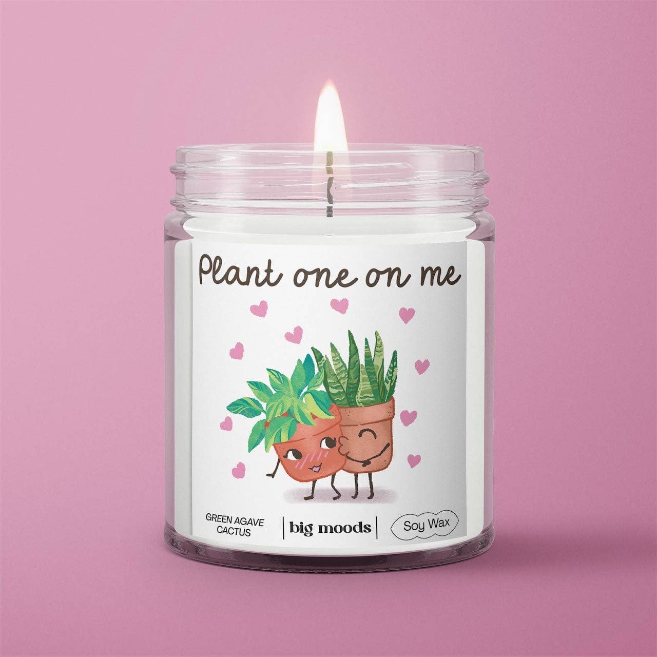 "Plant One On Me" Green Agave Cactus - 5oz Soy Candle
