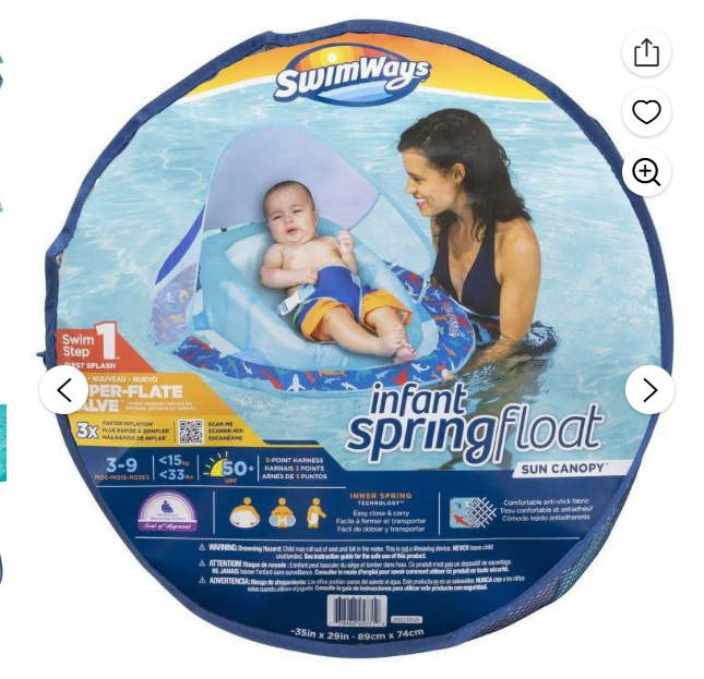 SwimWays Infant Baby Spring Float with Adjustable Sun Canopy