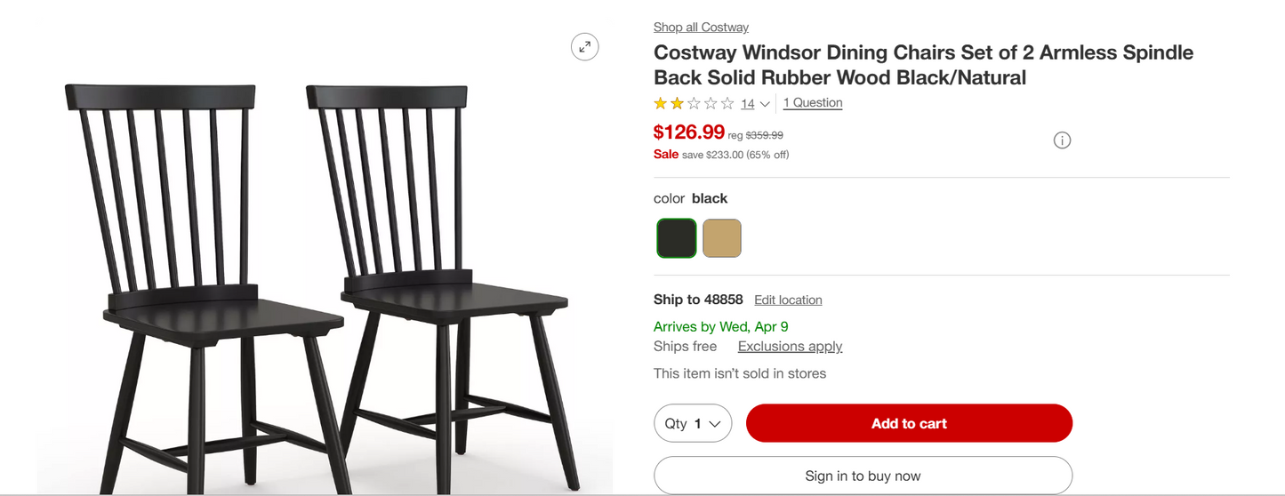 Costway Windsor Dining Chair