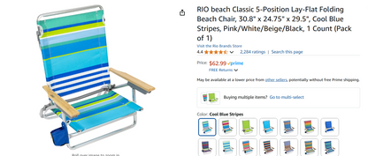 RIO beach Classic 5-Position Lay-Flat Folding Beach Chair