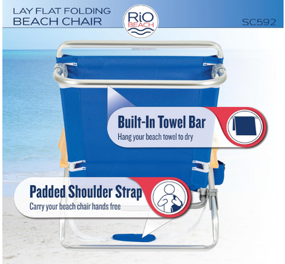 RIO beach Classic 5-Position Lay-Flat Folding Beach Chair